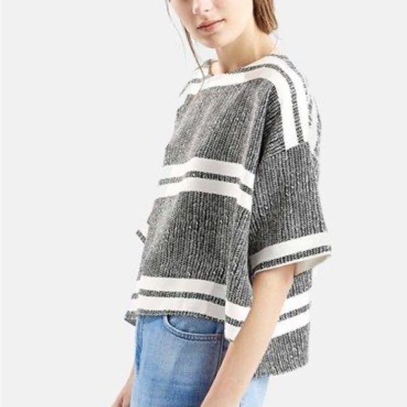 Topshop Crop Gray Striped Top - Picture 3 of 5